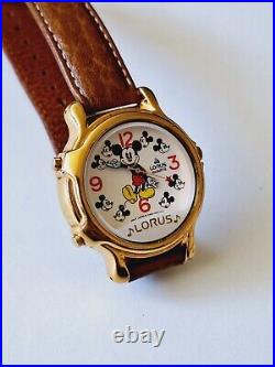 VTG Lorus Disney Gold Tone Mickey Mouse March Music Watch Small World VIDEO