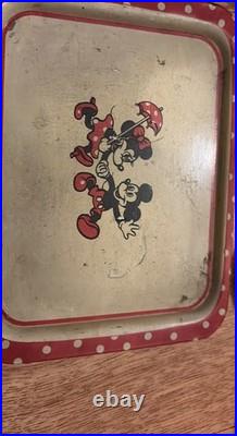 Very Old Vintage Tin Mickey Mouse Tea Set Disney Toy with Tray Cups