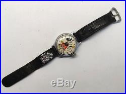 Vintage 1930s Ingersoll Mickey Mouse Wrist Watch Wind Up Mechanical Disney Works