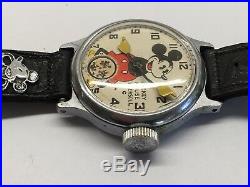 Vintage 1930s Ingersoll Mickey Mouse Wrist Watch Wind Up Mechanical Disney Works