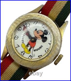 Vintage 70's Disney Mickey Mouse Moving Hands Watch Wind Up Working