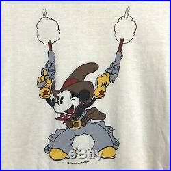 Vintage 70s 1980s Mickey Mouse Cowboy Gun Mens Large T-Shirt Walt Disney RARE