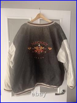 Vintage 90's Disney Mickey Mouse 1928 Varsity Bomber Jacket Denim L-XL