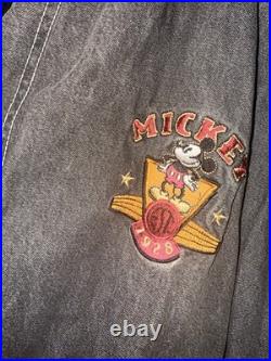 Vintage 90's Disney Mickey Mouse 1928 Varsity Bomber Jacket Denim L-XL