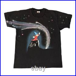 Vintage 90s Disney Fantasia AOP T Shirt Size L Mickey Mouse All Over Print Rare