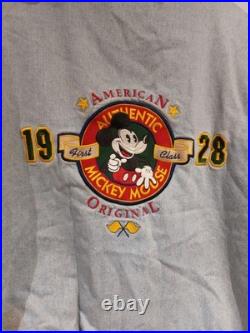Vintage 90s Disney Mickey Mouse Denim Varsity Bomber Jacket XL With Hood 1928