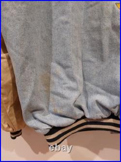 Vintage 90s Disney Mickey Mouse Denim Varsity Bomber Jacket XL With Hood 1928