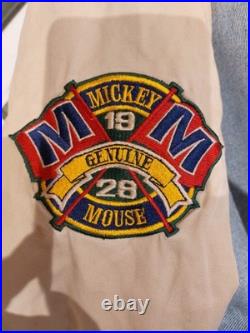 Vintage 90s Disney Mickey Mouse Denim Varsity Bomber Jacket XL With Hood 1928