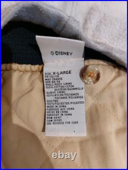 Vintage 90s Disney Mickey Mouse Denim Varsity Bomber Jacket XL With Hood 1928