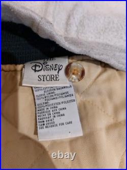 Vintage 90s Disney Mickey Mouse Denim Varsity Bomber Jacket XL With Hood 1928