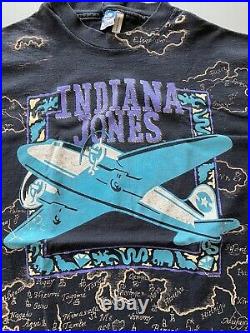 Vintage 90s Indiana Jones All Over Print Disney Movie Promo Faded Black Shirt XL