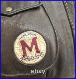 Vintage DISNEY MICKEY MOUSE EXPLORER BOMBER JACKET Brown Leather MEN'S Large