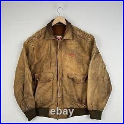 Vintage Disney Mickey Mouse Brown Leather Jacket Flight Bomber Made USA Size L