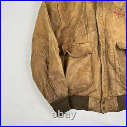Vintage Disney Mickey Mouse Brown Leather Jacket Flight Bomber Made USA Size L