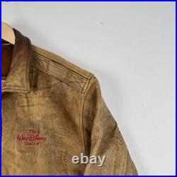 Vintage Disney Mickey Mouse Brown Leather Jacket Flight Bomber Made USA Size L