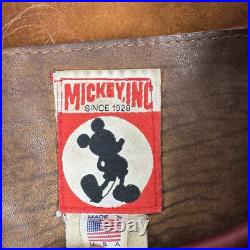 Vintage Disney Mickey Mouse Brown Leather Jacket Flight Bomber Made USA Size L