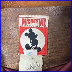 Vintage Disney Mickey Mouse Brown Leather Jacket Flight Bomber Made USA Size L