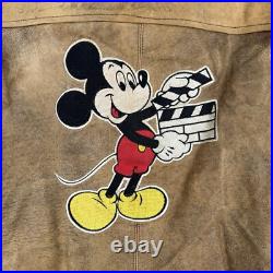 Vintage Disney Mickey Mouse Brown Leather Jacket Flight Bomber Made USA Size L