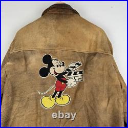 Vintage Disney Mickey Mouse Brown Leather Jacket Flight Bomber Made USA Size L