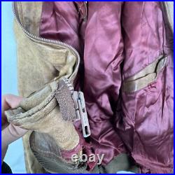 Vintage Disney Mickey Mouse Brown Leather Jacket Flight Bomber Made USA Size L