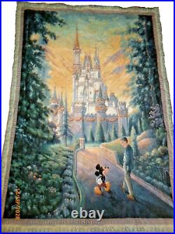 Vintage Disney Mickey Mouse Castle Tapestry Made USA Disney Brand Cotton 36x50