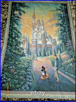 Vintage Disney Mickey Mouse Castle Tapestry Made USA Disney Brand Cotton 36x50