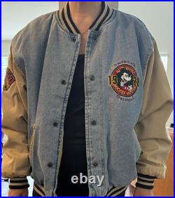 Vintage Disney Mickey Mouse Denim 1928 Bomber Varsity Jacket Disneyland Medium