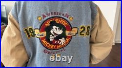 Vintage Disney Mickey Mouse Denim 1928 Bomber Varsity Jacket Disneyland Medium Vintage Disney Mickey Mouse Denim 1928 Bomber Varsity Jacket Disneyland Medium