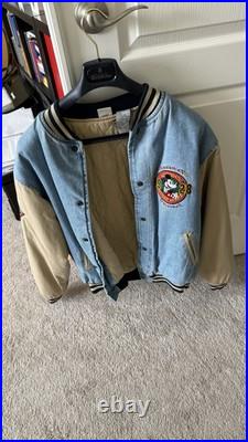 Vintage Disney Mickey Mouse Denim 1928 Bomber Varsity Jacket Disneyland Medium