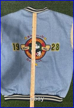 Vintage Disney Mickey Mouse Denim 1928 Bomber Varsity Jacket Disneyland Medium