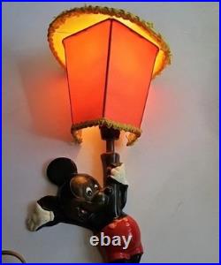 Vintage Disney Mickey Mouse Lamp Sconce Wall Light Original Shade 1950s/60s