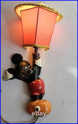 Vintage Disney Mickey Mouse Lamp Sconce Wall Light Original Shade 1950s/60s