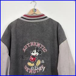 Vintage Disney Mickey Mouse embroidered graphic denim varsity jacket Size XXL