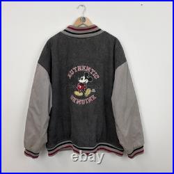 Vintage Disney Mickey Mouse embroidered graphic denim varsity jacket Size XXL