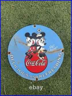 Vintage Disney Mickey and Minnie Mouse Coca Cola Enamel Sign