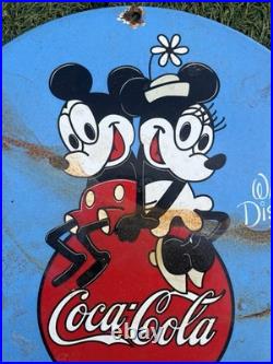 Vintage Disney Mickey and Minnie Mouse Coca Cola Enamel Sign