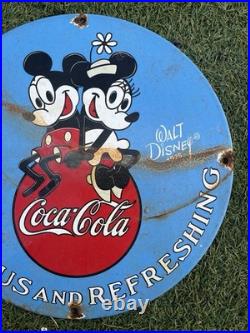 Vintage Disney Mickey and Minnie Mouse Coca Cola Enamel Sign