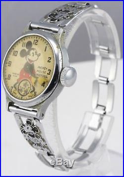 Vintage Ingersoll'Walt Disney Mickey Mouse' Stainless Steel Wrist Watch 1934