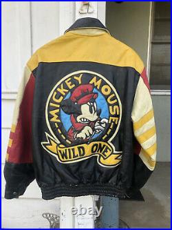 Vintage Jeff Hamilton Mickey Mouse Wild One colorful Bomber Jacket M/L Rare