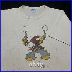 Vintage Mickey Mouse Cowboy Guns Mens T-Shirt Walt Disney Rare 1980s Size XL