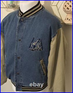 Vintage Mickey Mouse Varsity Denim Bomber Jacket 90s Walt Disney Adult Size M