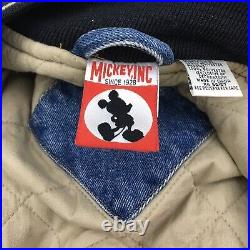 Vintage Mickey Mouse Varsity Denim Bomber Jacket 90s Walt Disney Adult Size M