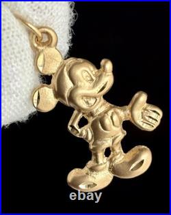 Vintage Solid 14K Yellow Gold Mickey Mouse Diamond Cut Pendant Disney Van Dell