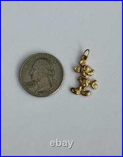 Vintage Solid 14K Yellow Gold Mickey Mouse Diamond Cut Pendant Disney Van Dell
