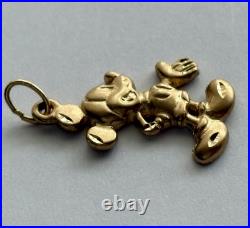 Vintage Solid 14K Yellow Gold Mickey Mouse Diamond Cut Pendant Disney Van Dell