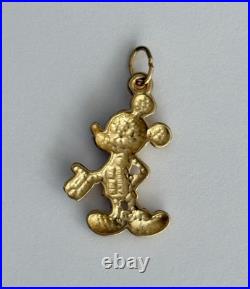 Vintage Solid 14K Yellow Gold Mickey Mouse Diamond Cut Pendant Disney Van Dell