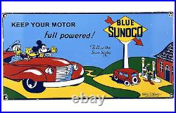 Vintage Sunoco Disney Mickey Mouse Porcelain Sign Pump Plate Gas Station Oil