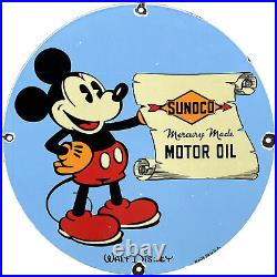 Vintage Sunoco Disney Mickey Mouse Porcelain Sign Pump Plate Gas Station Oil