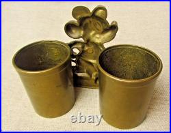 Vintage Walt Disney Productions Brass Mickey Mouse Double Pen Holder