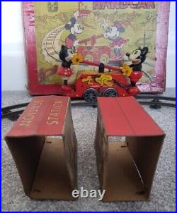 Vintage Wells O London Brimtoy Mickey Mouse Handcar tin & celluloid Disney. RARE